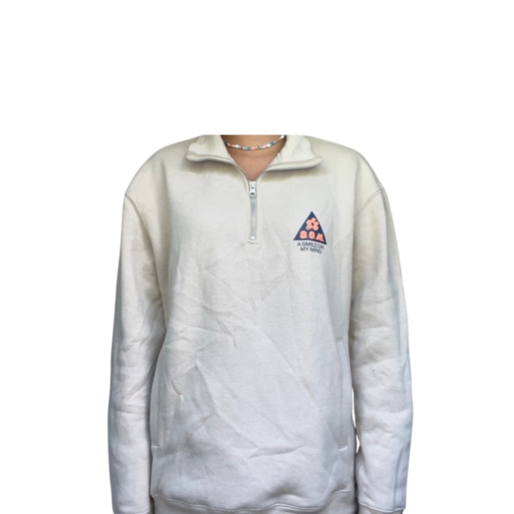 Cream Men’s H&M Crewneck Quarter-Zip “A Smile On My Mind” Size X-Large